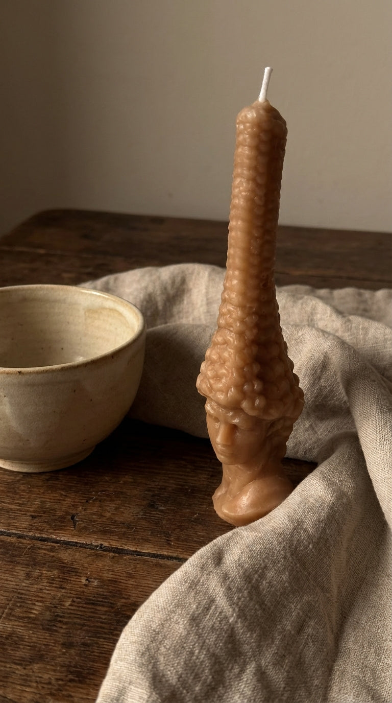 beeswax sculptural candle, victorian hair